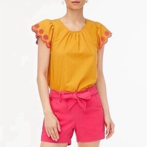 J. Crew Linen Mix Pull On Tie Front High Waist Shorts Pink Size 2